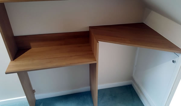 Desk, shelf & access to attic